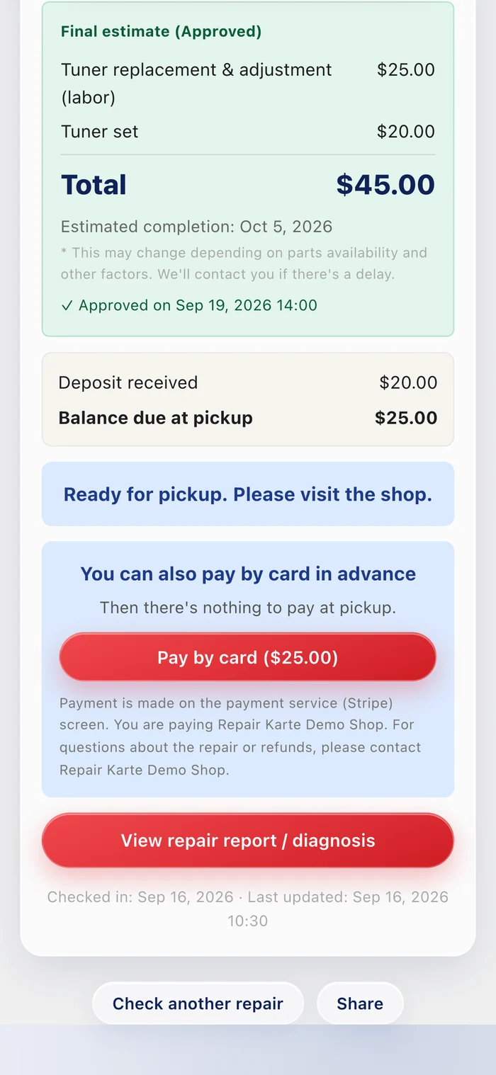 Card Payments, Deposits & Refunds screen