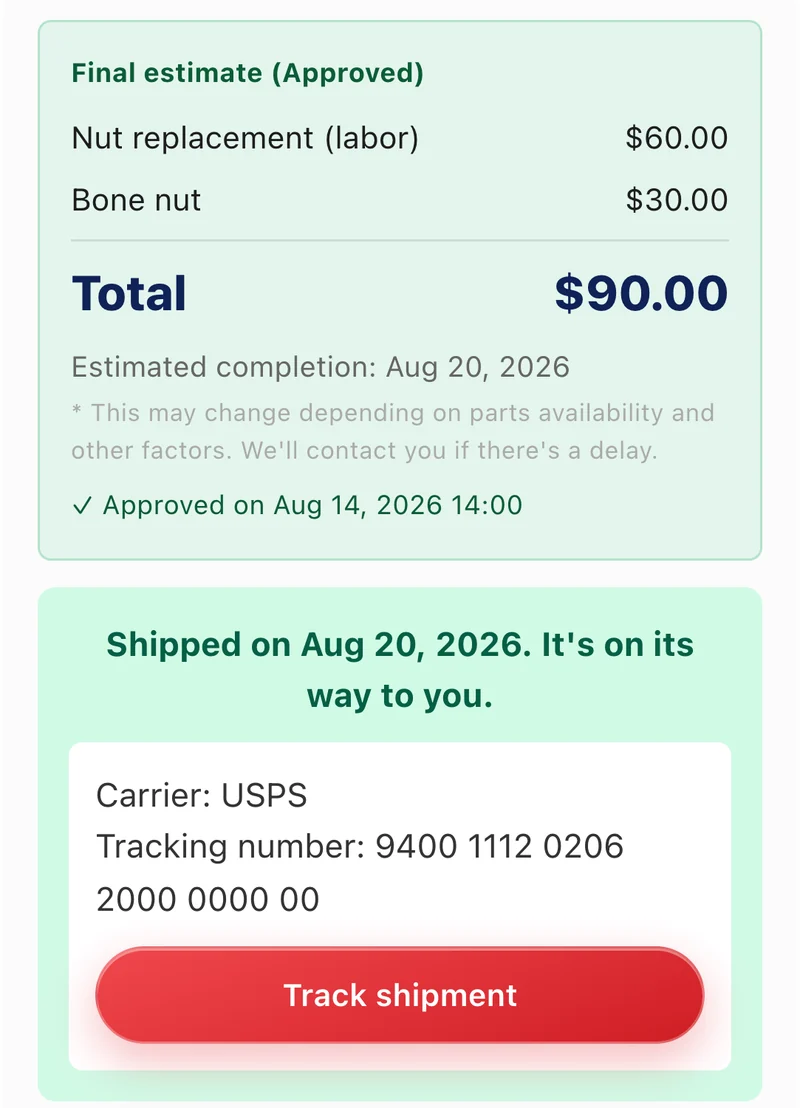Payment and shipping updates screen