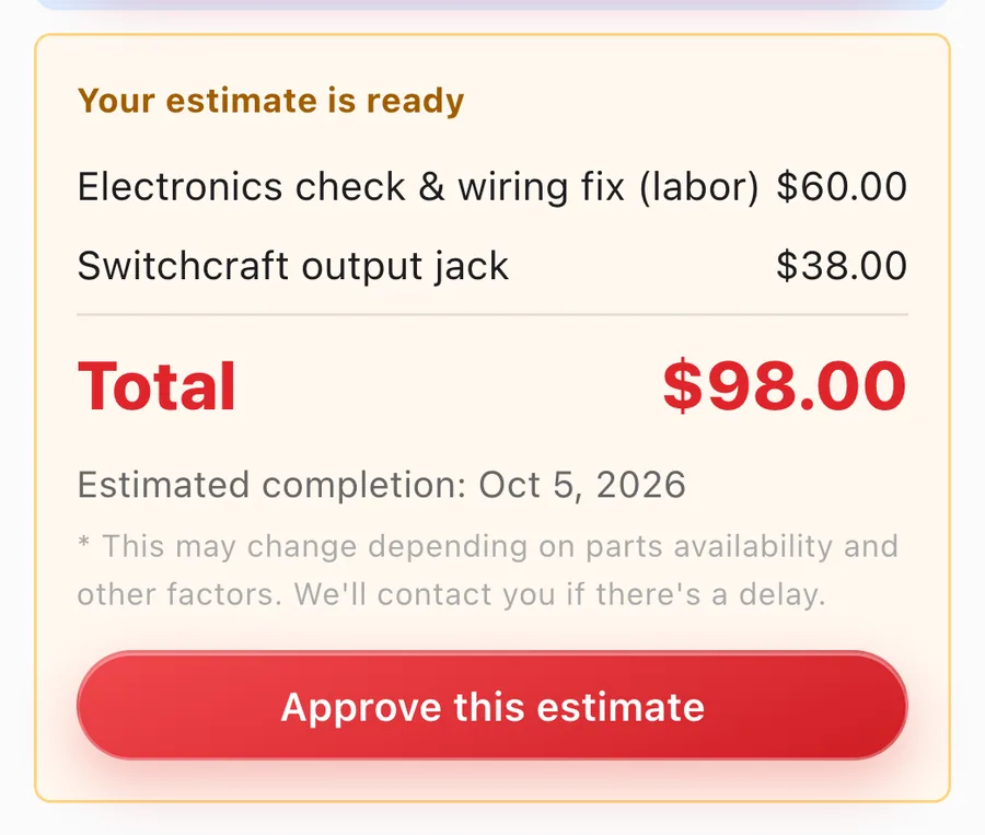 One-tap estimate approval screen